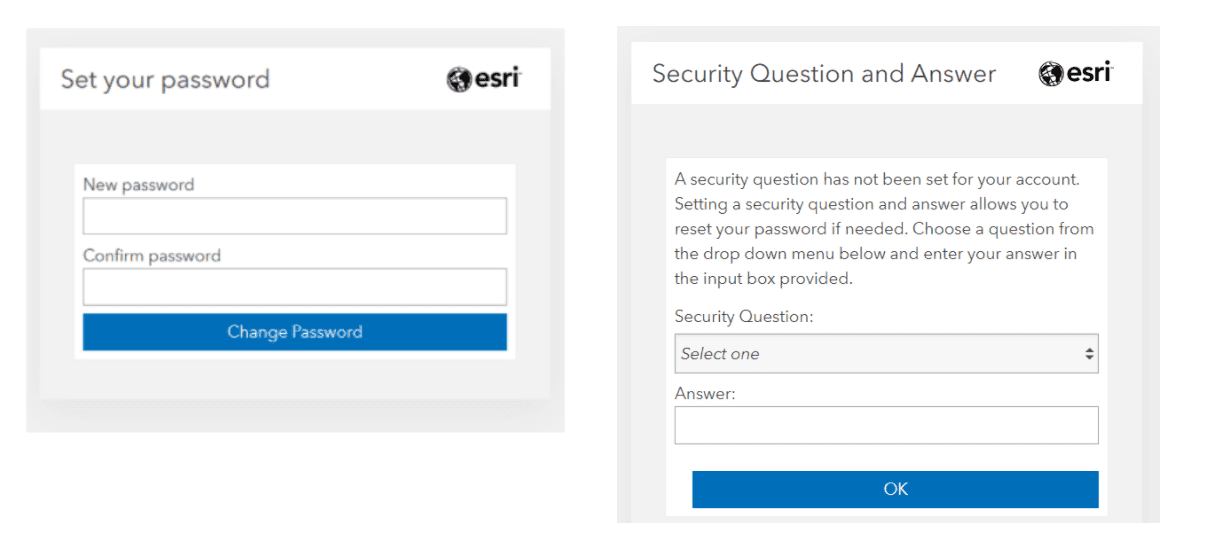 Sceenshot of fields to set your password and establish security questions for login